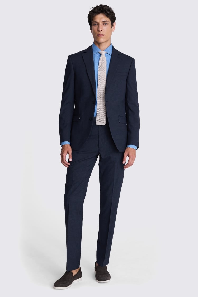 French Connection Slim Fit Blue Mini Check Suit