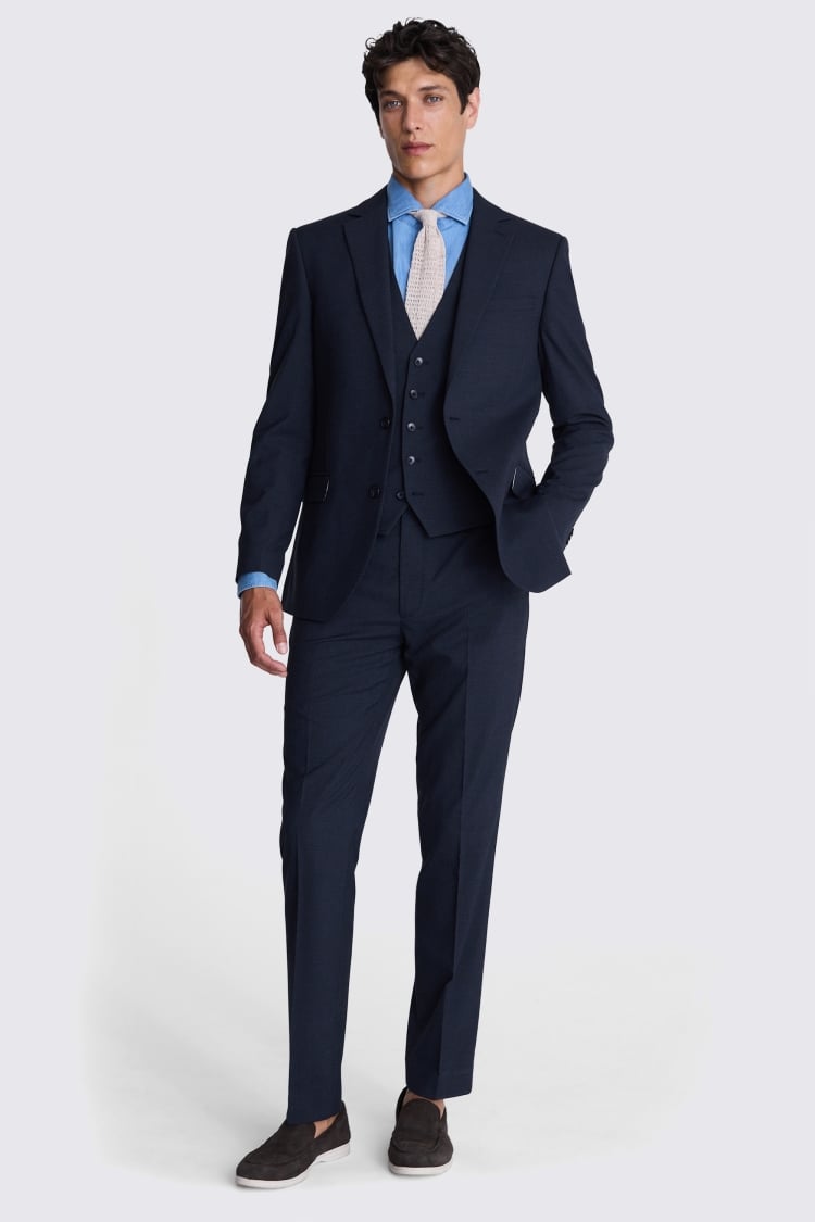 French Connection Slim Fit Blue Mini Check Suit