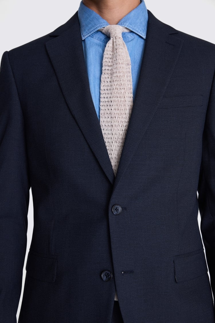 French Connection Slim Fit Blue Mini Check Suit