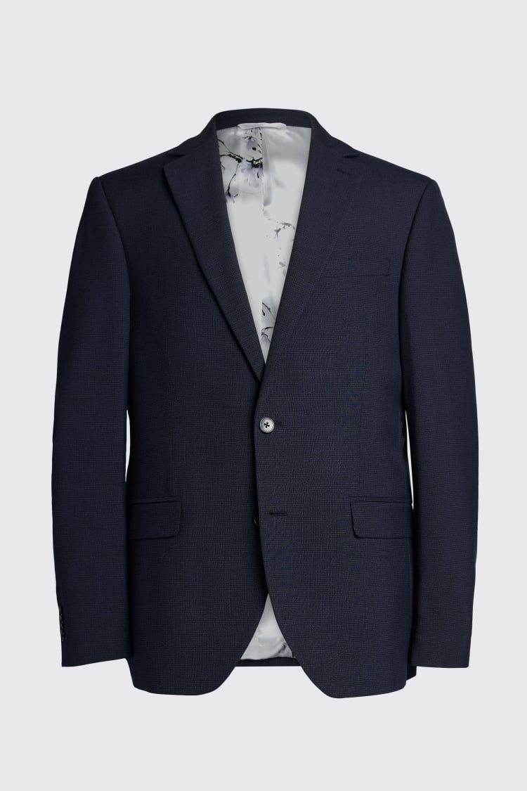 French Connection Slim Fit Blue Mini Check Suit