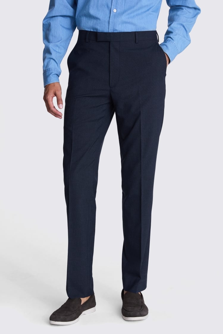 French Connection Slim Fit Blue Mini Check Trousers