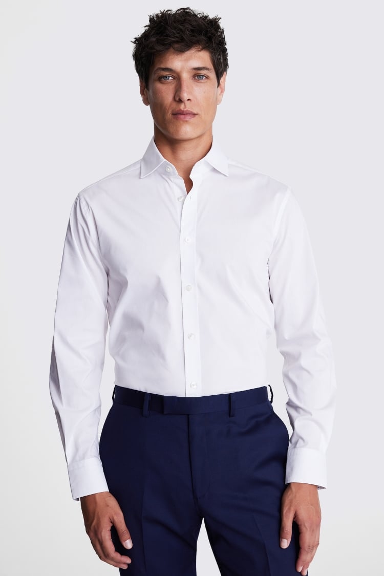 Tailored Fit White Print Contrast Stretch Shirt 