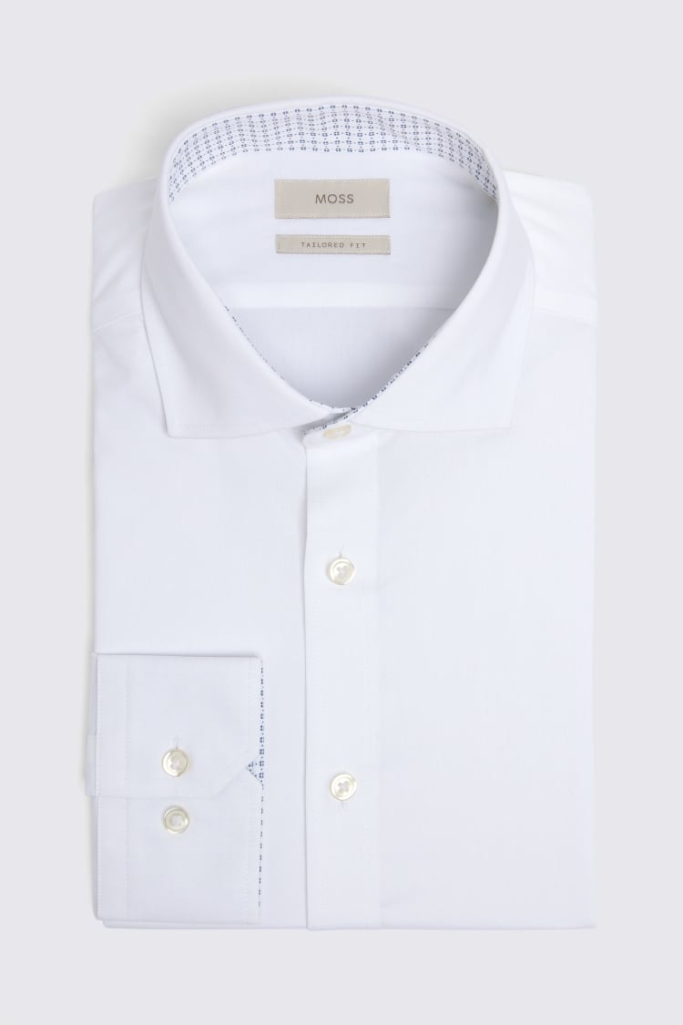 Tailored Fit White Print Contrast Stretch Shirt 