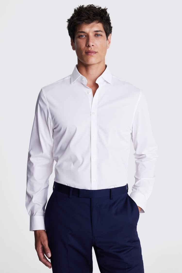 Slim Fit White Print Contrast Stretch Shirt