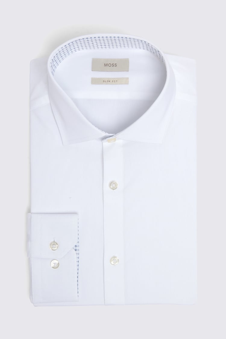 Slim Fit White Print Contrast Stretch Shirt