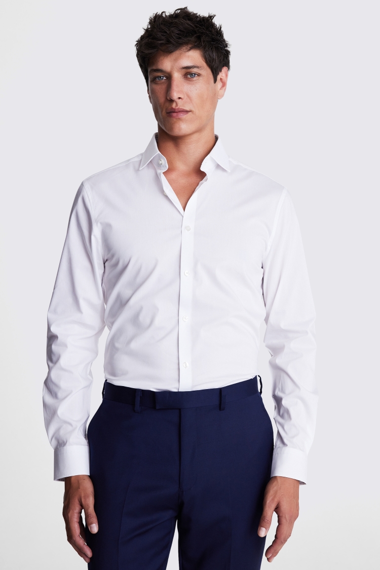 Regular Fit White Print Contrast Stretch Shirt