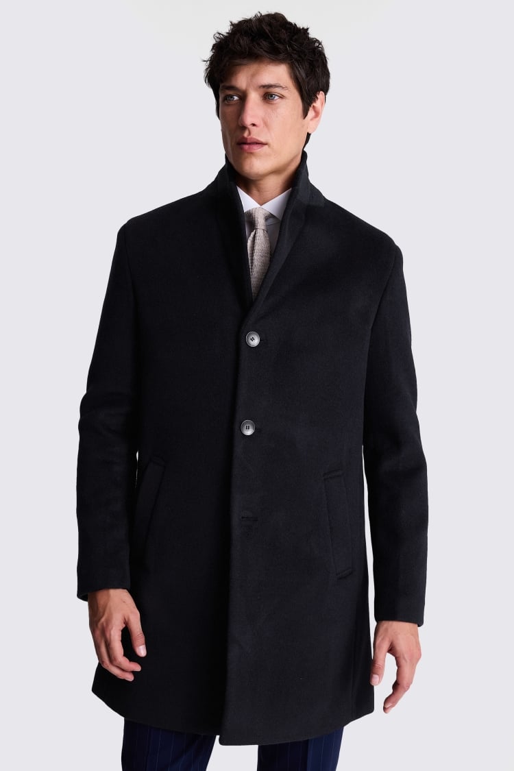 Navy Wool Cashmere Blend Overcoat