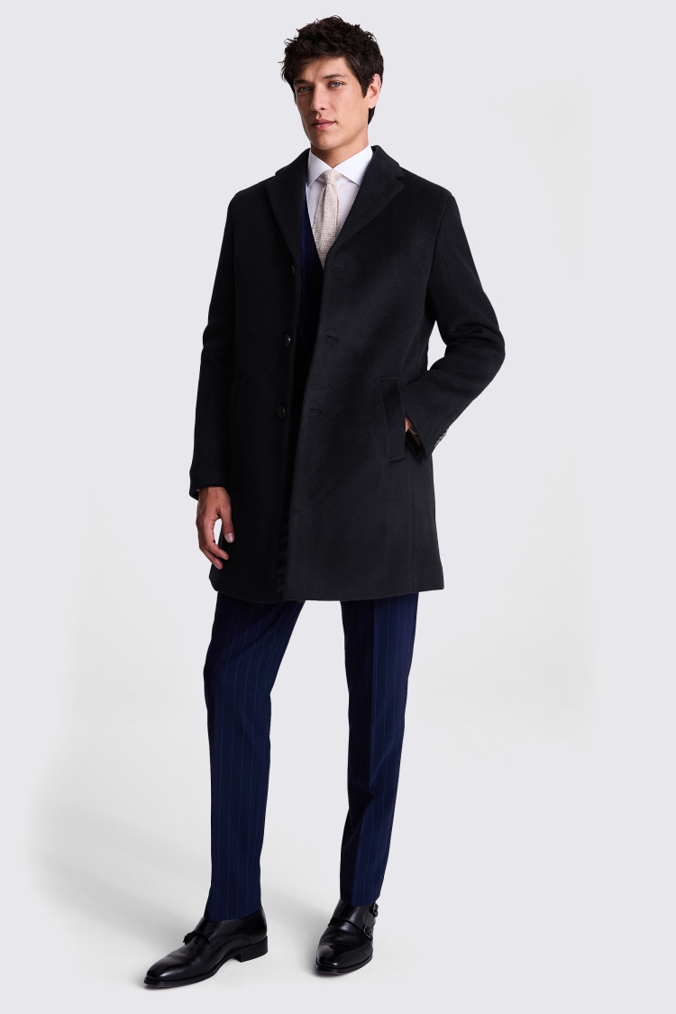 Navy Wool Cashmere Blend Overcoat