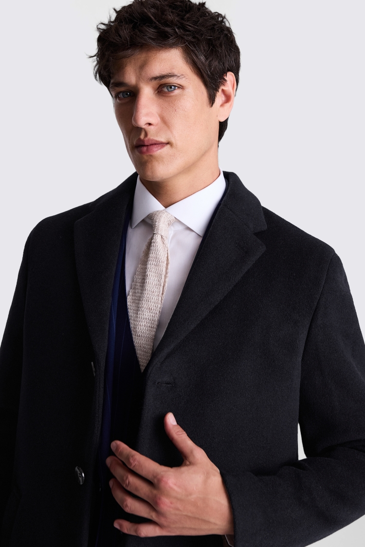 Navy Wool Cashmere Blend Overcoat