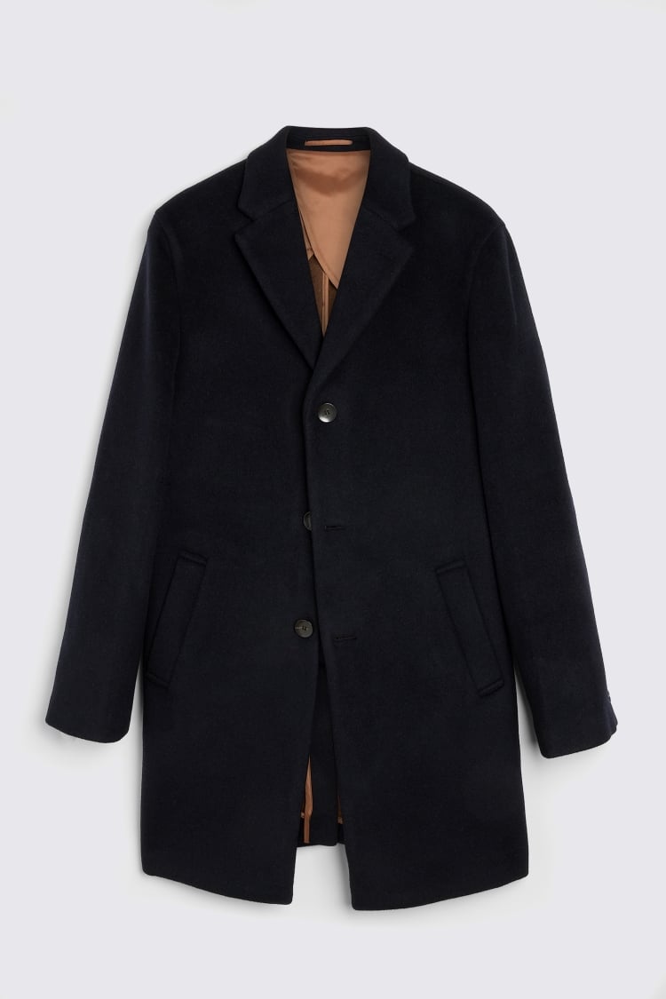 Navy Wool Cashmere Blend Overcoat