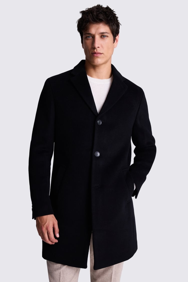 Black Wool Cashmere Blend Overcoat