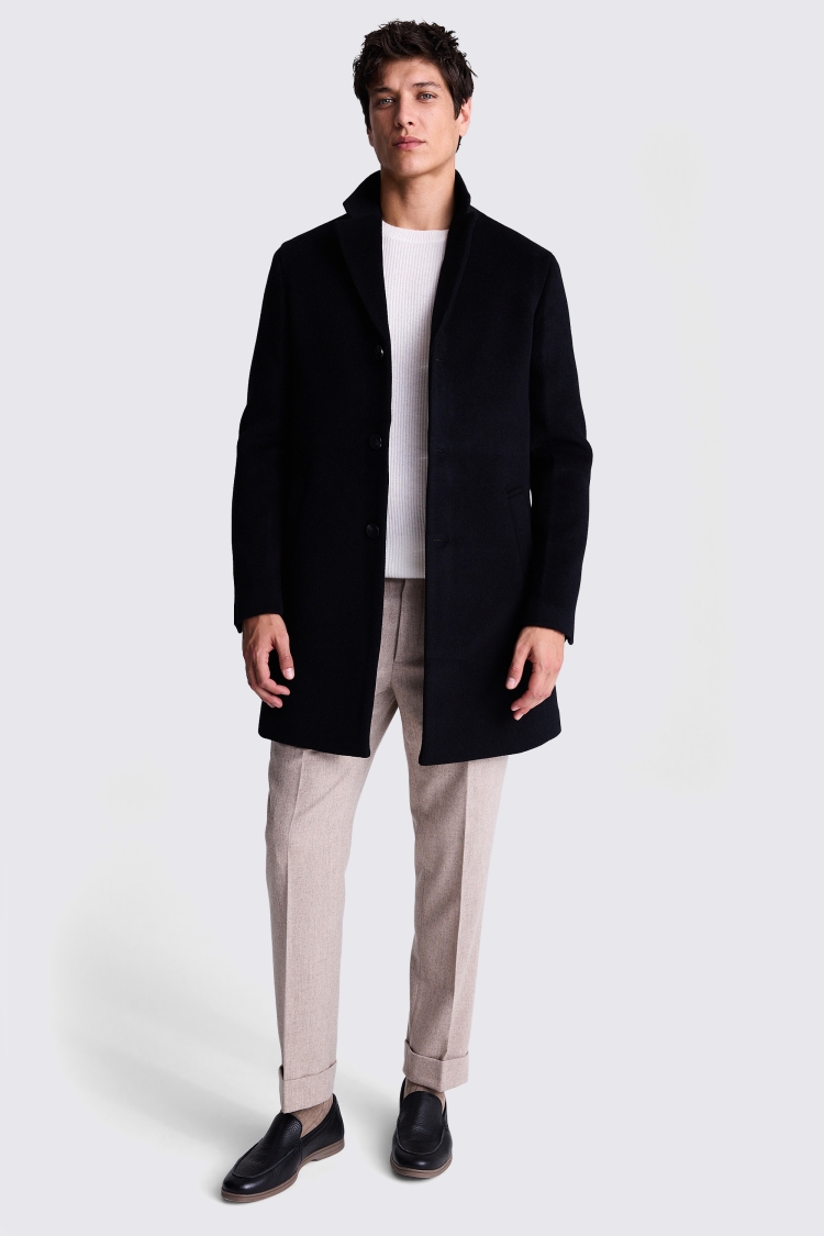 Black Wool Cashmere Blend Overcoat