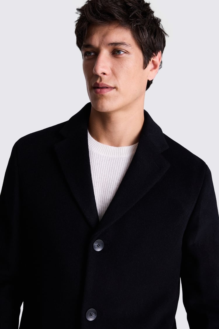 Black Wool Cashmere Blend Overcoat