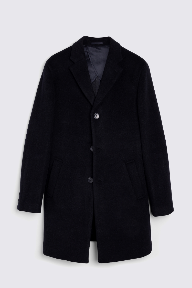 Black Wool Cashmere Blend Overcoat