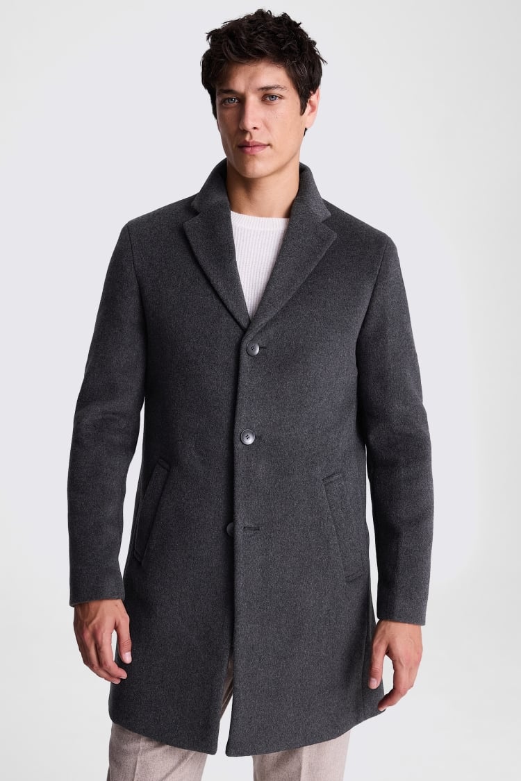 Charcoal Wool Cashmere Blend Overcoat