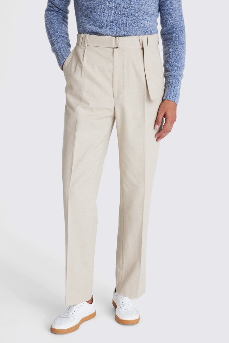 Ecru Belted Flannel Trousers