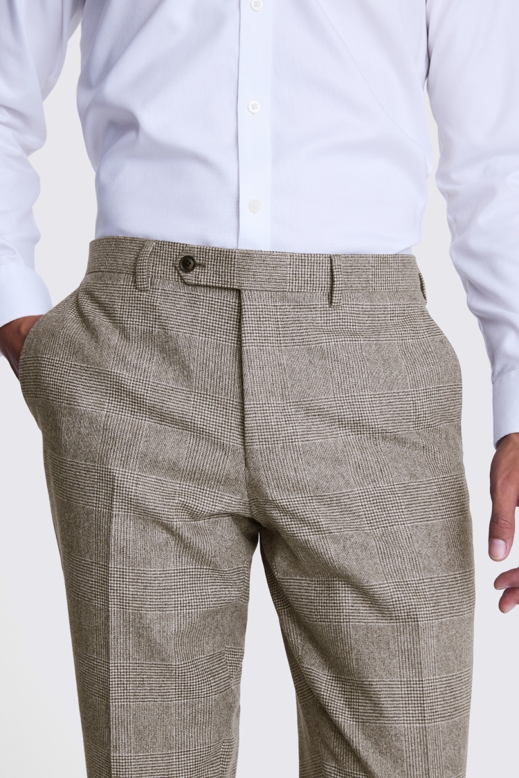 Italian Tailored Fit Brown Check Trousers