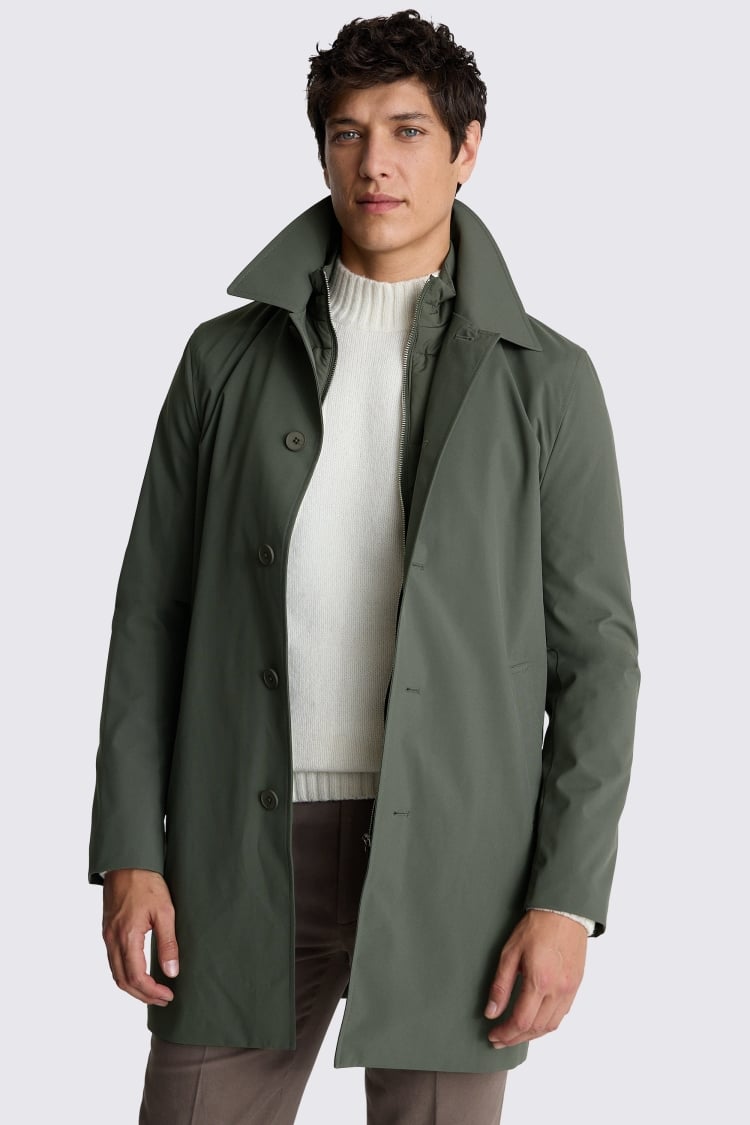 Khaki Raincoat With Gilet