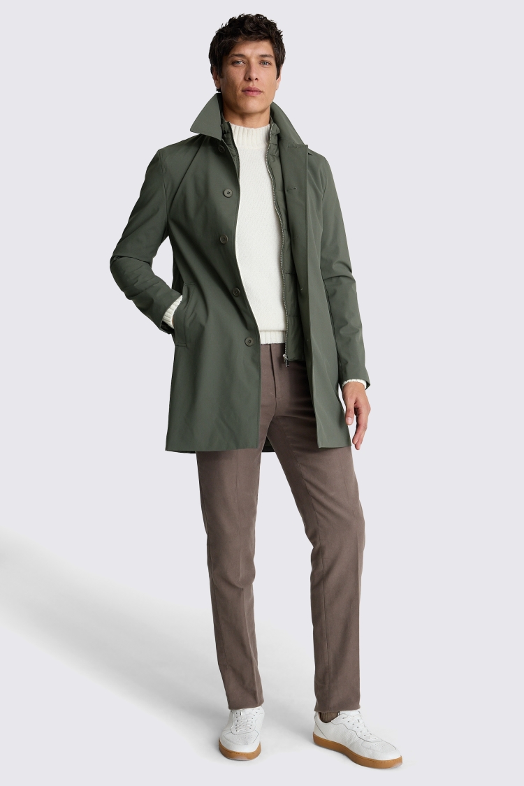 Khaki Raincoat With Gilet