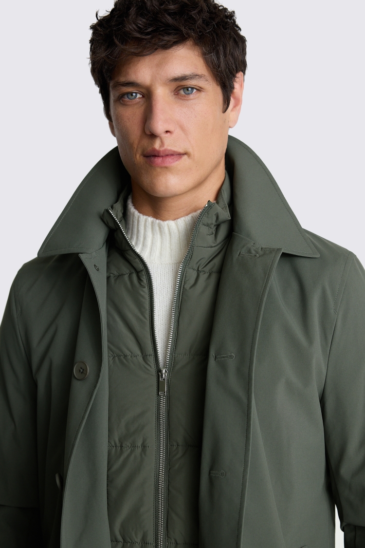 Khaki Raincoat With Gilet