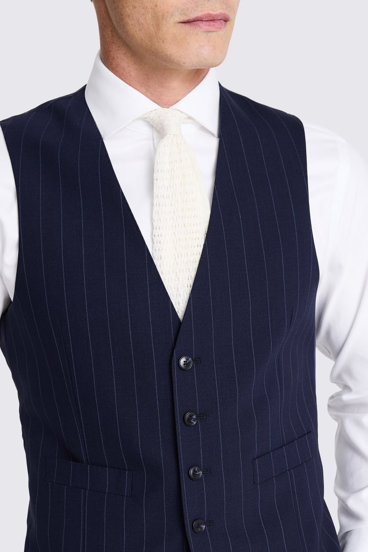 Tailored Fit Navy Stripe Performance Waistcoat