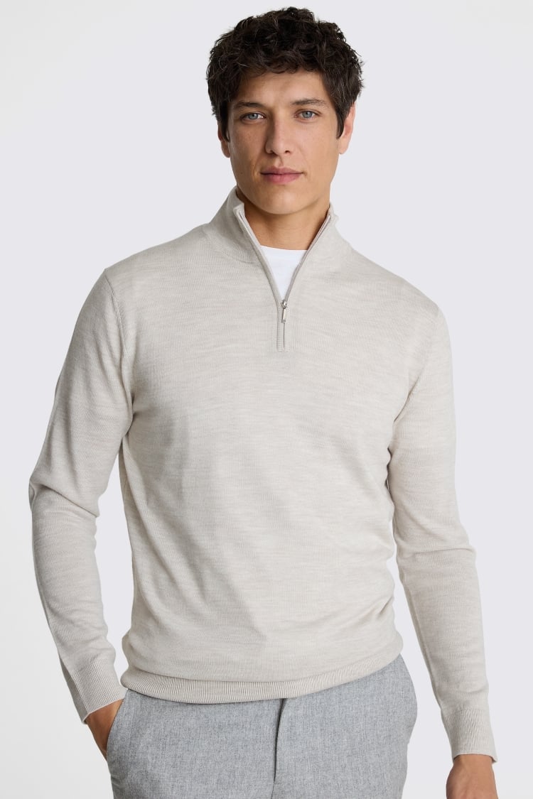 Oatmeal Merino Zip-Neck Jumper