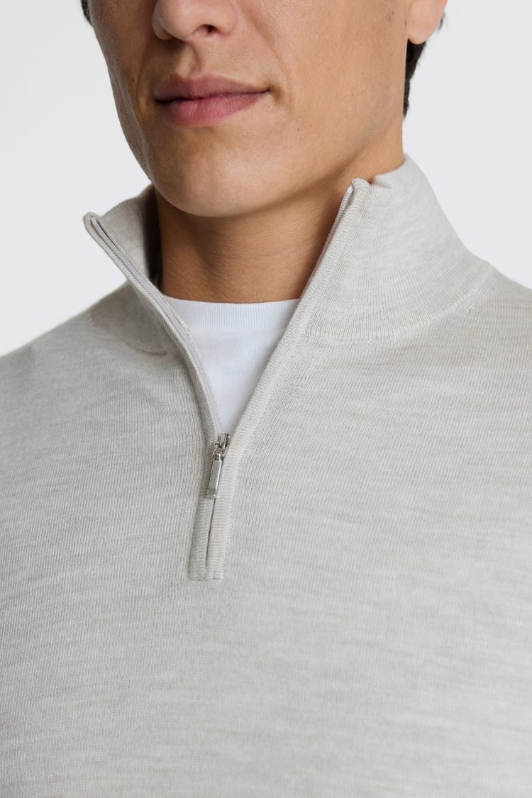 Oatmeal Merino Zip-Neck Jumper