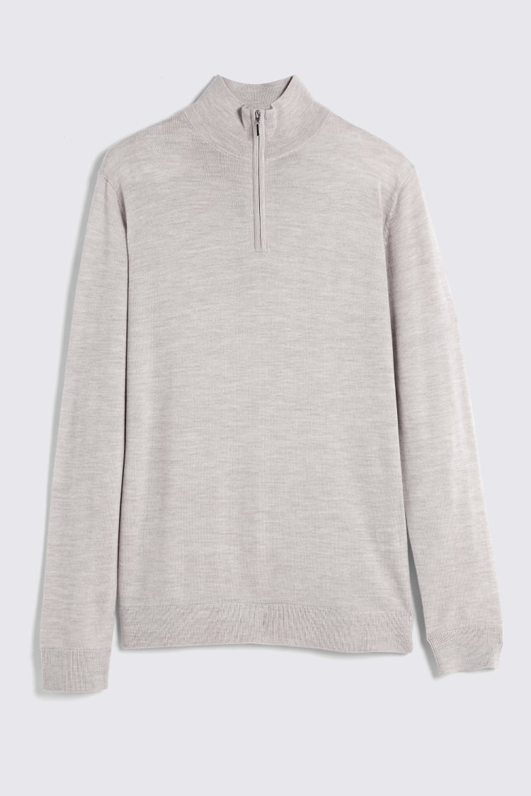 Oatmeal Merino Zip-Neck Jumper