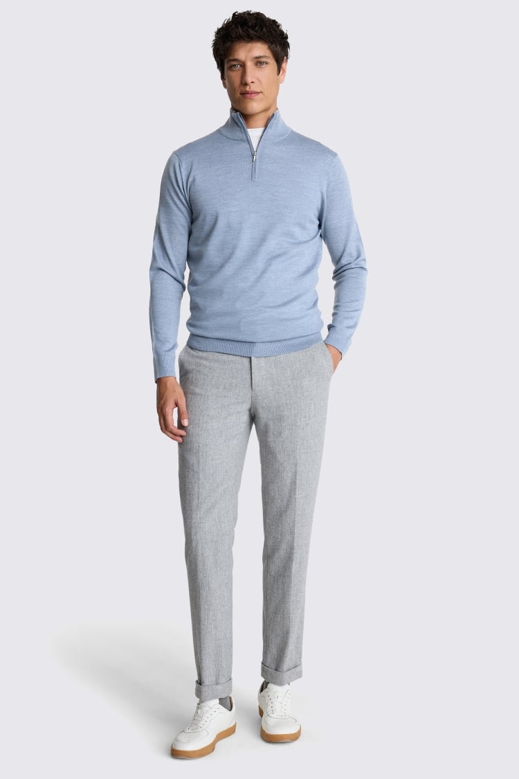 Steel Blue Merino Zip-Neck Jumper