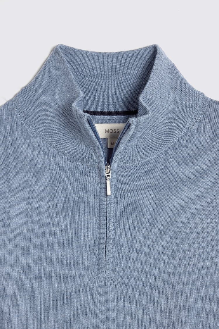 Steel Blue Merino Zip-Neck Jumper