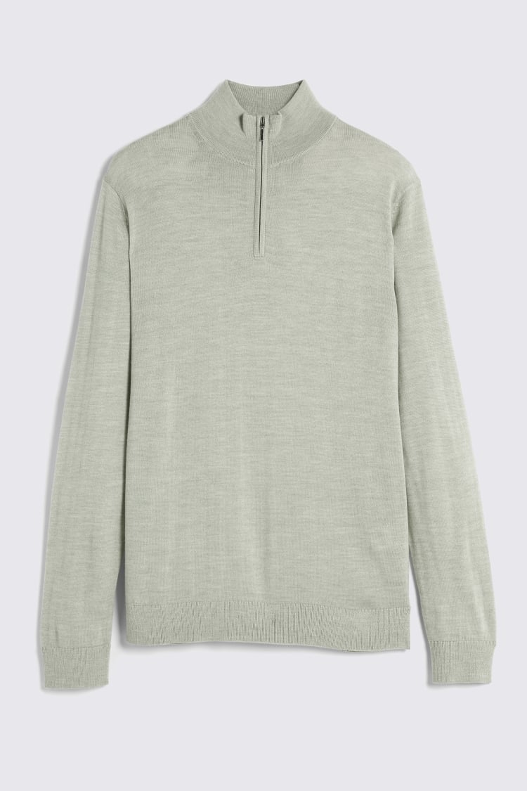 Light Sage Merino Zip-Neck Jumper