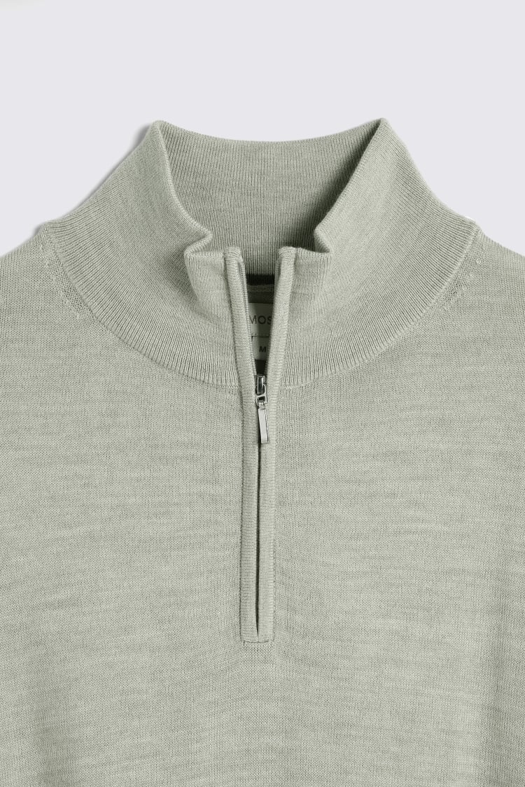 Light Sage Merino Zip-Neck Jumper