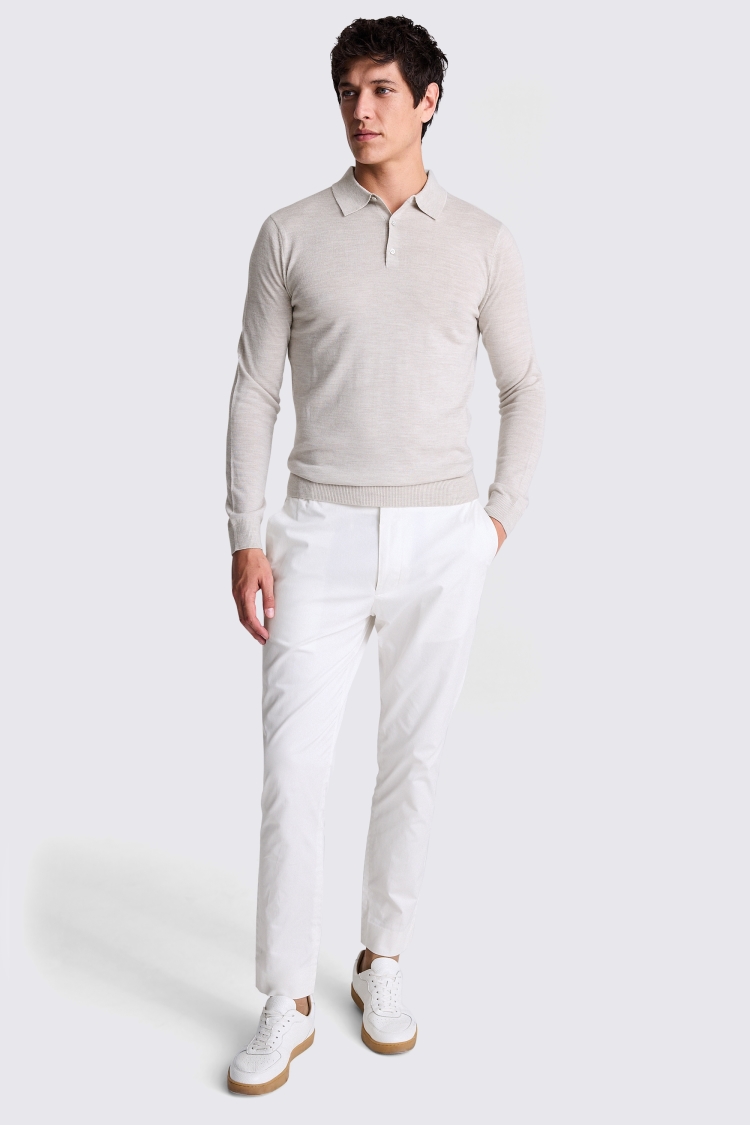 Oatmeal Merino-Blend 3 Button Polo Shirt