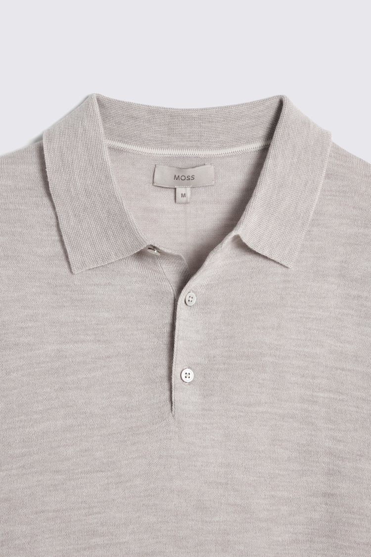 Oatmeal Merino-Blend 3 Button Polo Shirt