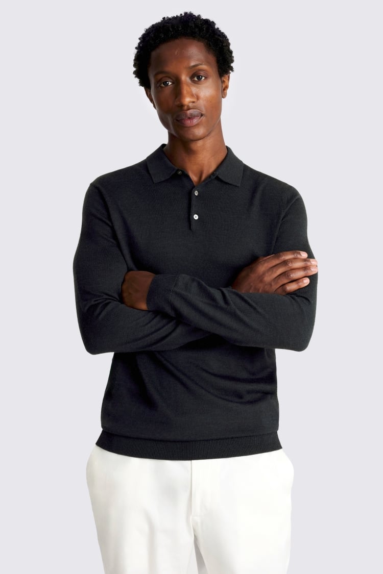 Dark Teal Merino-Blend Polo Shirt
