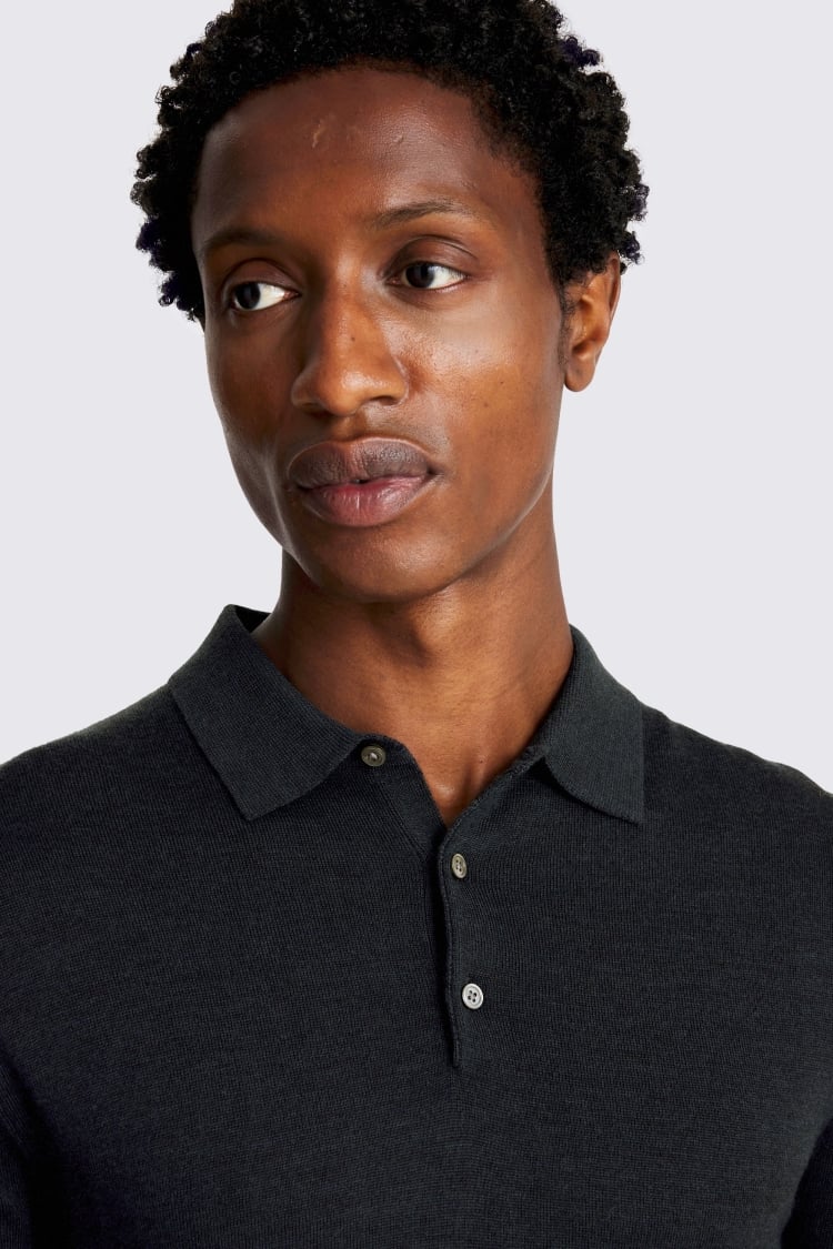 Dark Teal Merino-Blend Polo Shirt
