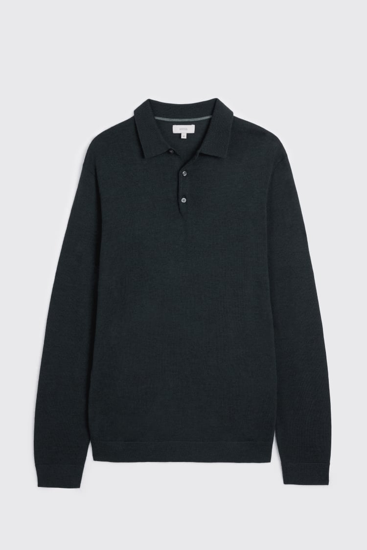 Dark Teal Merino-Blend Polo Shirt