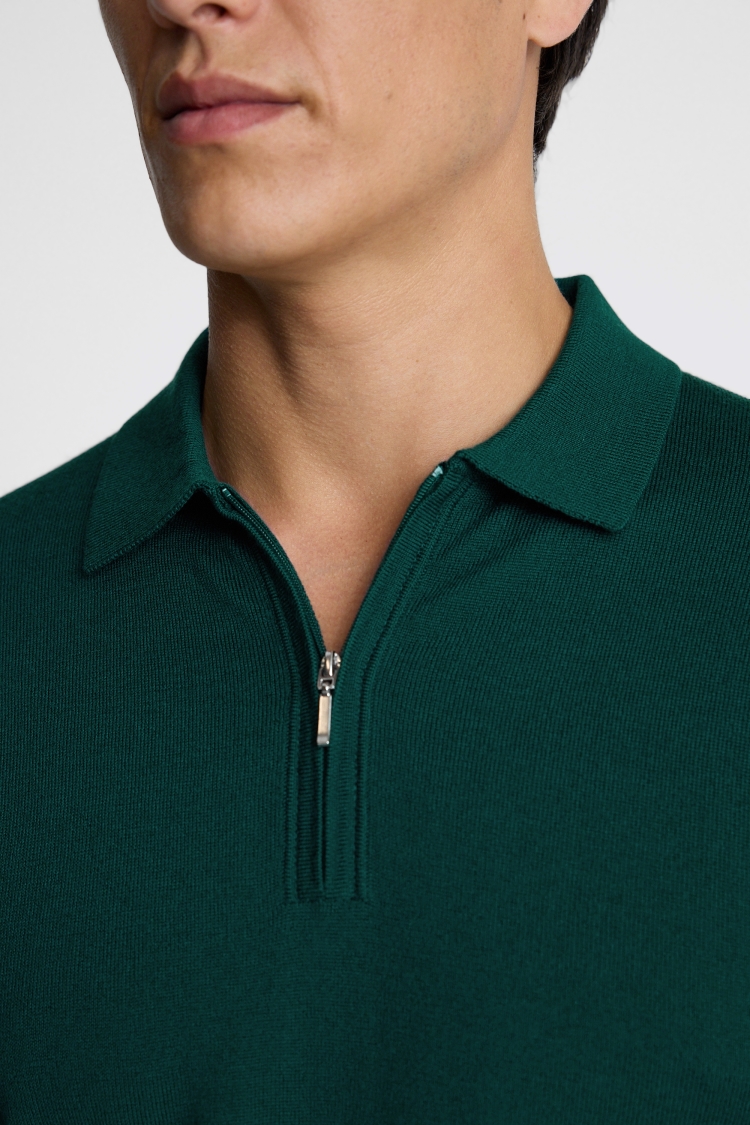 Emerald Green Merino-Blend Zip Polo Shirt