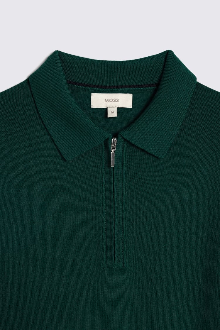 Emerald Green Merino-Blend Zip Polo Shirt