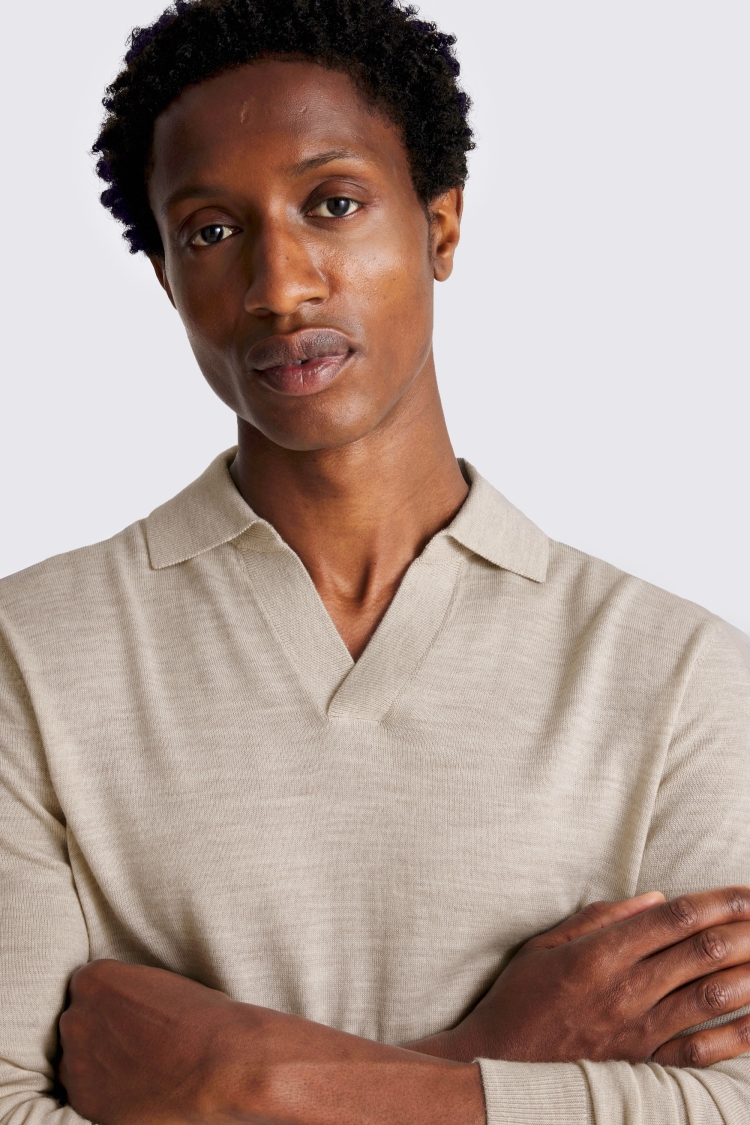 Oatmeal Merino-Blend Skipper Polo