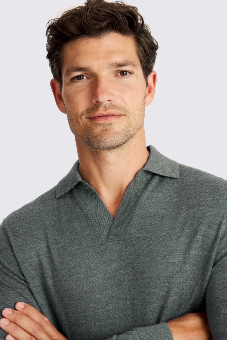 Mid Teal Merino-Blend Skipper Polo