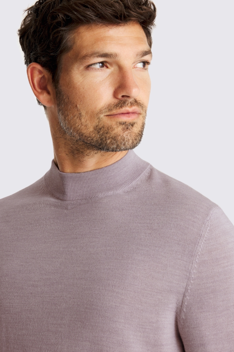 Lilac Merino-Blend Mock-Neck Jumper
