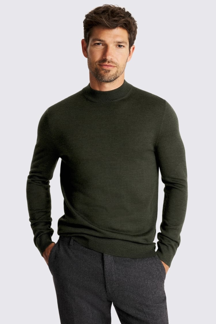 Khaki Merino Mock-Neck Jumper
