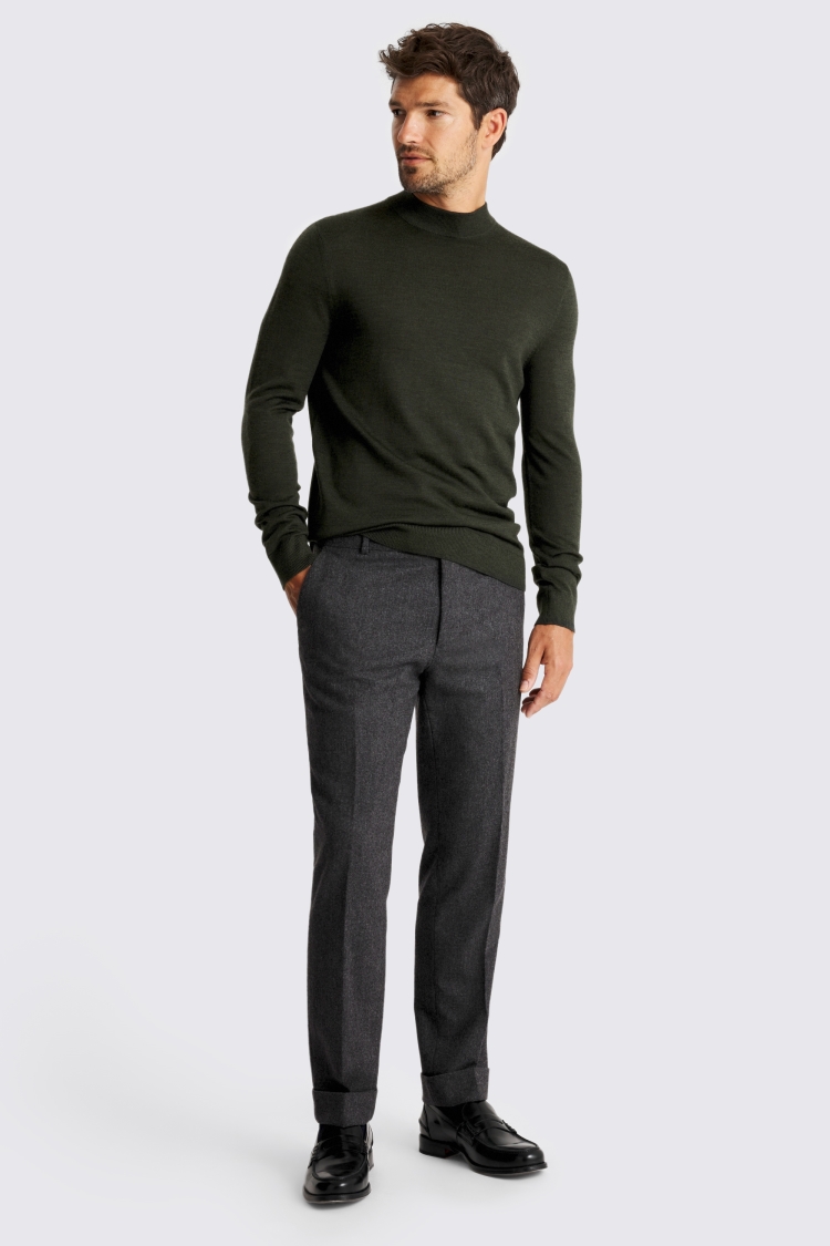 Khaki Merino Mock-Neck Jumper