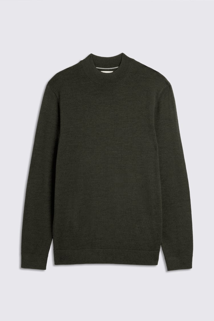 Khaki Merino Mock-Neck Jumper
