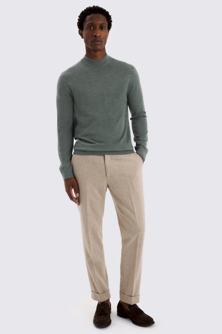 Mid Teal Merino-Blend Mock Neck Jumper