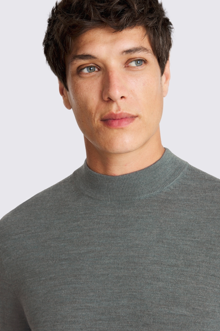 Mid Teal Merino-Blend Mock-Neck Jumper