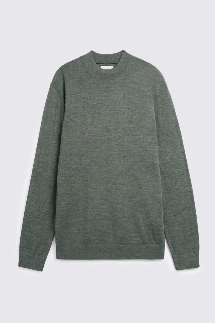 Mid Teal Merino-Blend Mock Neck Jumper