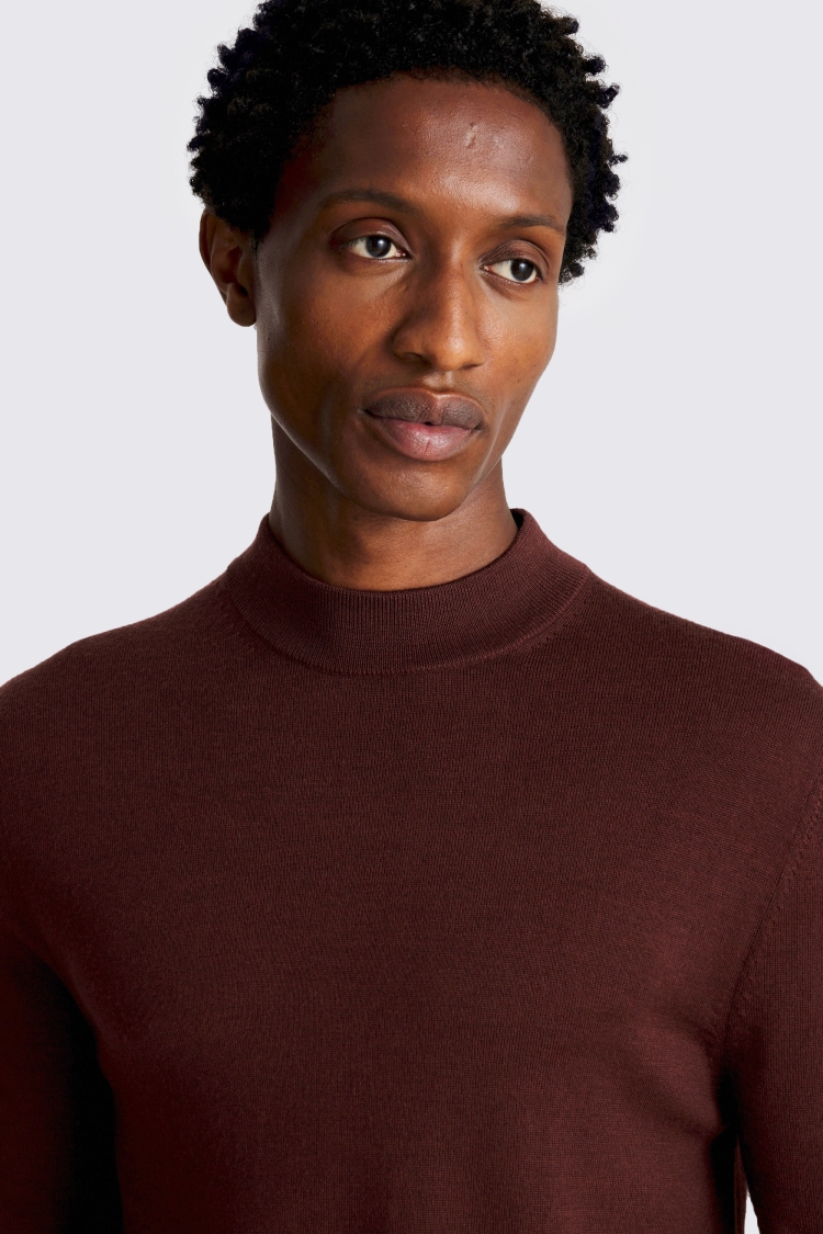 Cerise Merino-Blend Mock-Neck Jumper