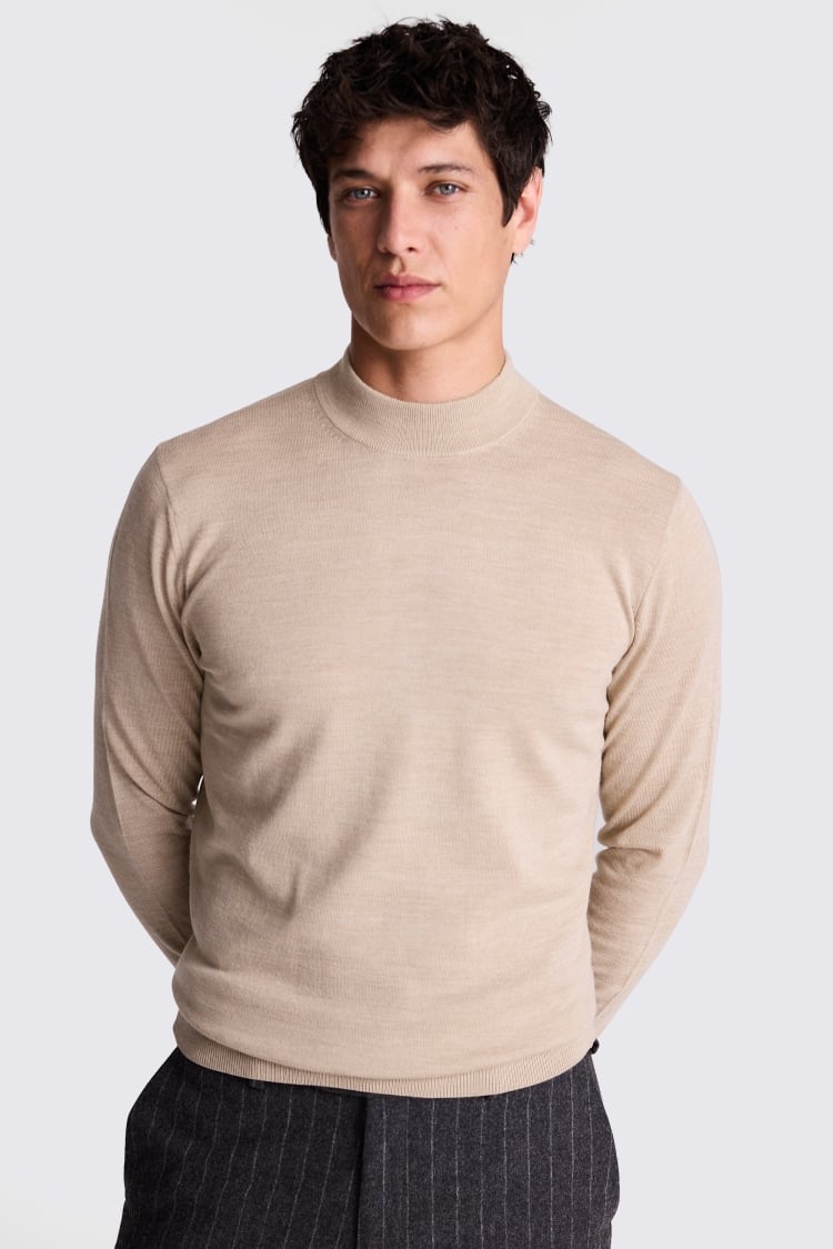 Camel Merino-Blend Mock Neck Jumper